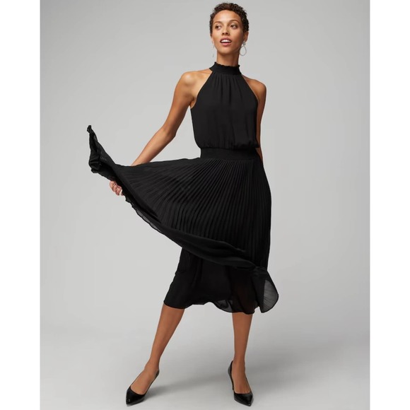 White House Black Market Dresses & Skirts - NWOT White House Black Market WHBM Black Pleated Halter Midi Dress Size 6
